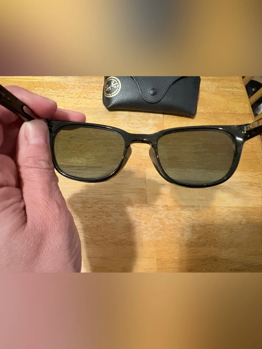 Ray-Ban Black Frame Sunglasses with Green Lenses